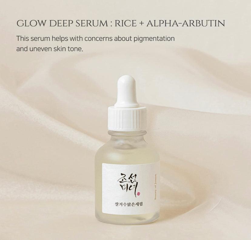 BEAUTY OF JOSEON Glow Deep Serum Rice + Alpha-Arbutin - veido serumas hiperpigmentacijai ir odos skaistinimui, 30ml - KBEAUTY.LT