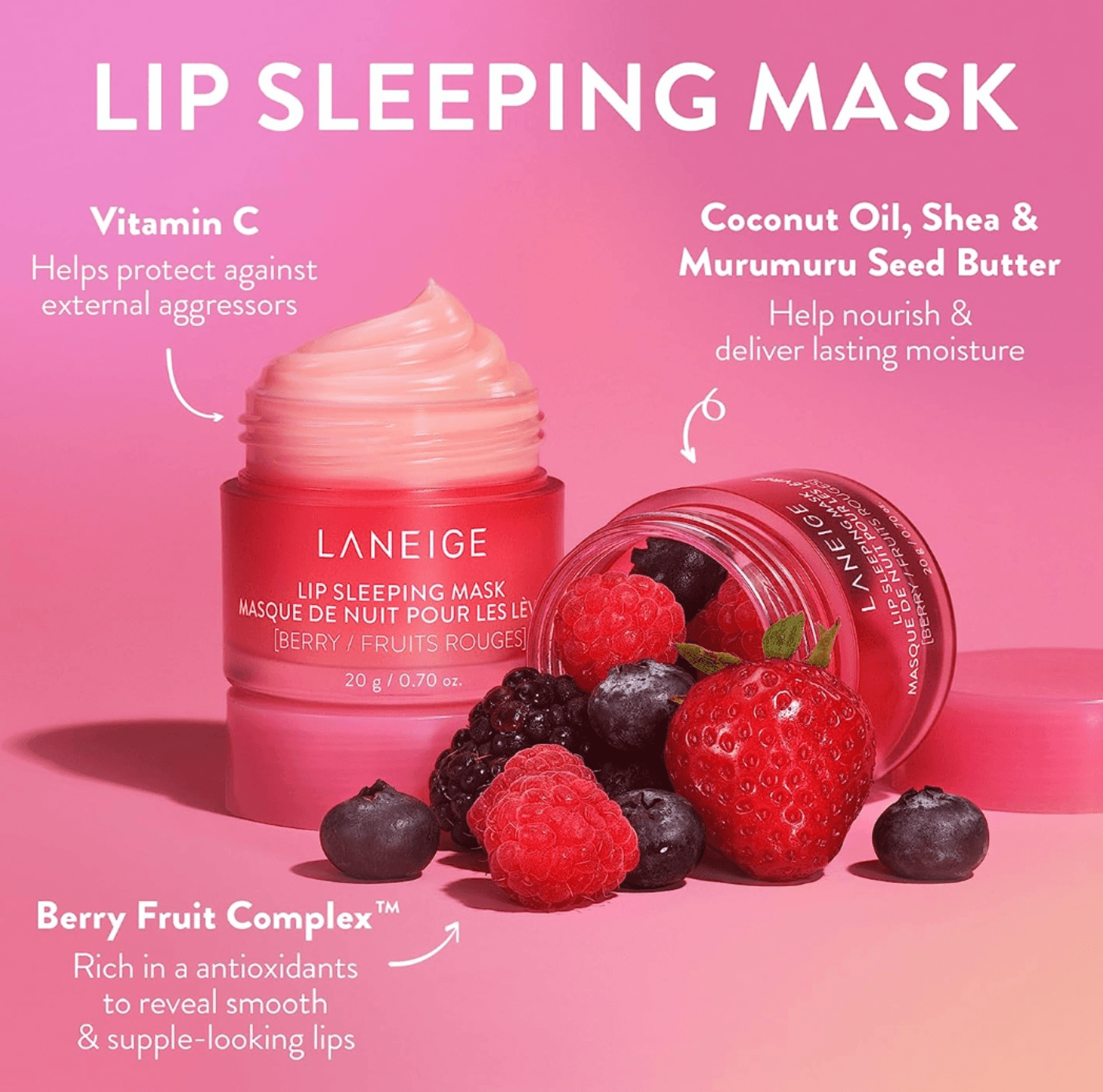 LANEIGE LIP SLEEPING MASK EX berry - naktinė lūpų kaukė, 20gr - KBEAUTY.LT