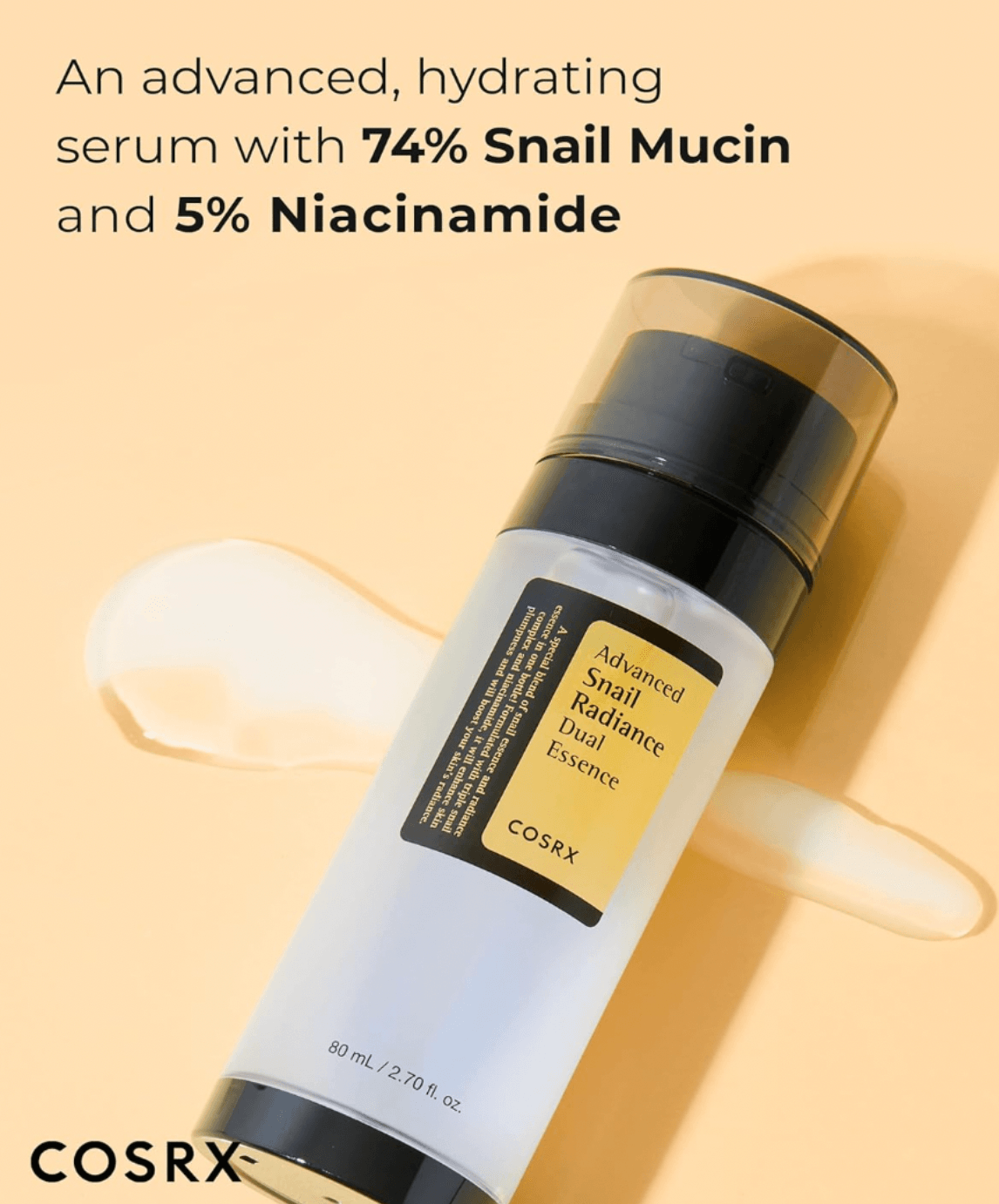 COSRX Advanced Snail Radiance Dual Essence - serumas su sraigių mucinu ir niacinamidu, 80ml - KBEAUTY.LT