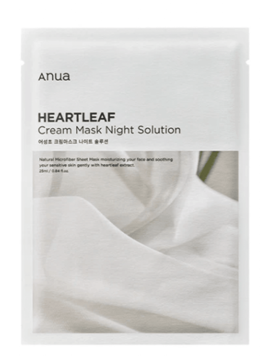 ANUA Heartleaf cream sheet mask night solution - kreminės konsistencijos drėkinanti lakštinė kaukė, 25ml - KBEAUTY.LT