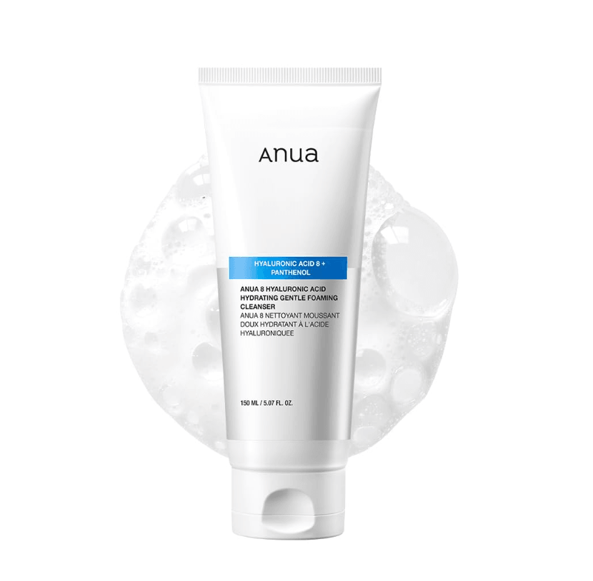 ANUA 8 Hyaluronic Acid Hydrating Gentle Foaming Cleanser - drėkinantis veido prausiklis, 150ml - KBEAUTY.LT