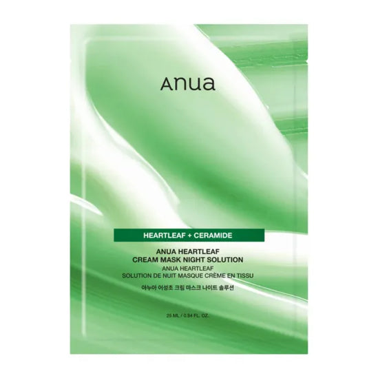 ANUA Heartleaf Cream Sheet Mask Night Solution – atkuriamoji naktinė lakštinė kaukė su širdžialape hutosu, 1 vnt
